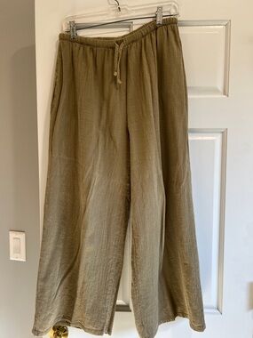J Jill linen-cotton Wide-Leg women’s Drawstring pants - Olive